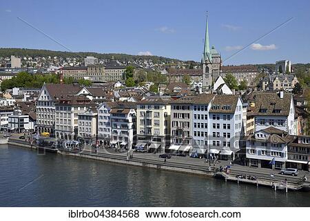 Stock Photo - Historic centre of Zurich with river Limmat, view from the Lindenhof, Zurich, Switzerland, Europe. Fotosearch
