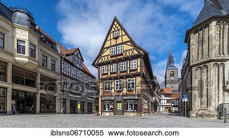 Historic half-timbered house, towers of the market church, world heritage town Quedlinburg, Saxony-Anhalt, Germany, Europe View Large Photo Image Stock Photography - Historic half-timbered house, towers of the market church, world heritage town Quedlinburg, Saxony-Anhalt, Germany, Europe. Fotosearch