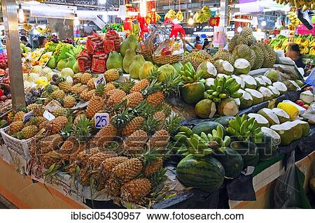Stock Photo - Huge selection of fresh fruits and vegetables, Banzaan fresh market, Patong Beach, Phuket, Thailand, Asia. Fotosearch