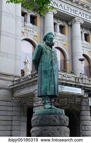 Stock Photo - Ibsen statue in front of National Theatre, Scandinavia, Oslo, Norway, Europe. Fotosearch