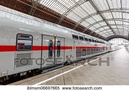 Stock Photography - IC2 Intercity 2 train double-decker train at Leipzig central railway station Hbf station in Leipzig, Germany, Europe. Fotosearch