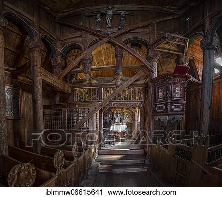 Interior and altar of the Urnes Stave Church, Romanesque church from ca. 1130, Celtic art with Viking traditions and Romanesque building forms, Vestland, Norway, Europe View Large Photo Image Stock Image - Interior and altar of the Urnes Stave Church, Romanesque church from ca. 1130, Celtic art with Viking traditions and Romanesque building forms, Vestland, Norway, Europe. Fotosearch