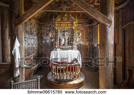 Interior and altar of the Urnes Stave Church, Romanesque church from ca. 1130, Celtic art with Viking traditions and Romanesque building forms, Vestland, Norway, Europe View Large Photo Image Stock Photography - Interior and altar of the Urnes Stave Church, Romanesque church from ca. 1130, Celtic art with Viking traditions and Romanesque building forms, Vestland, Norway, Europe. Fotosearch