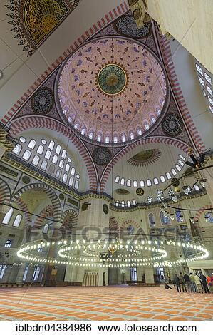 Stock Photograph - Interior of Süleymaniye Mosque, Istanbul, Turkey, Asia. Fotosearch