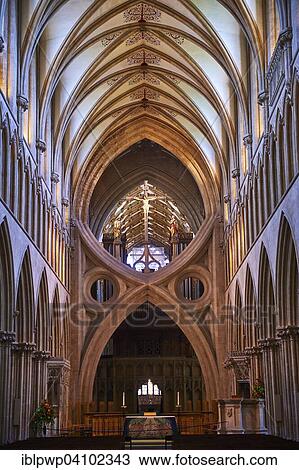 Stock Image - Interior of the medieval Wells Cathedral, Wells, Somerset, England. Fotosearch