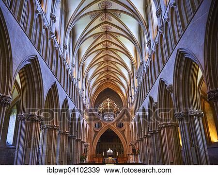 Interior of the medieval Wells Cathedral, Wells, Somerset, England View Large Photo Image Stock Photo - Interior of the medieval Wells Cathedral, Wells, Somerset, England. Fotosearch