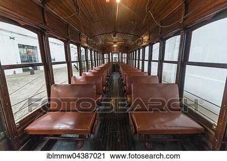 Stock Image - Interior view of tram, tramway museum, Museu do Carro Electrico da Cidade do Porto, Porto, Portugal, Europe. Fotosearch