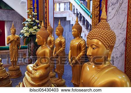 Interior with Buddha statues, Wat Chalong, temple on Phuket, Thailand, Asia View Large Photo Image Stock Image - Interior with Buddha statues, Wat Chalong, temple on Phuket, Thailand, Asia. Fotosearch