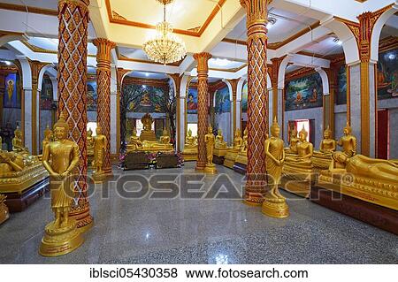 Interior with Buddha statues, Wat Chalong, temple on Phuket, Thailand, Asia View Large Photo Image Stock Photo - Interior with Buddha statues, Wat Chalong, temple on Phuket, Thailand, Asia. Fotosearch