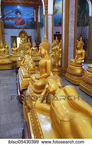 Interior with Buddha statues, Wat Chalong, temple on Phuket, Thailand, Asia View Large Photo Image Stock Photo - Interior with Buddha statues, Wat Chalong, temple on Phuket, Thailand, Asia. Fotosearch