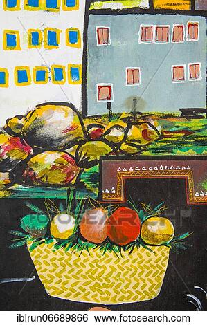 Stock Photograph - Islamic wall painting in the Muftaha Village Art Gallery, Abha, Saudi Arabia, Asia. Fotosearch