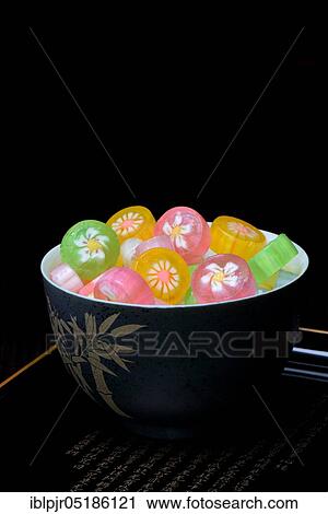 Stock Image - Japanese sweets in bowl, candy. Fotosearch