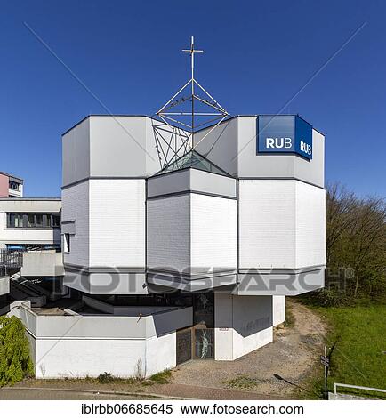 Stock Photography - Kirchen-Forum im Uni-Center, residential complex and service center of the Ruhr-University, Bochum, Ruhr Area, North Rhine-Westphalia, Germany, Europe. Fotosearch