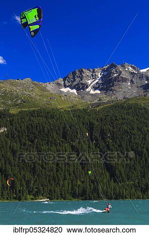 Kitesurfing, Lake Silvaplana, Upper Engadine, Graubuenden, Switzerland, Europe View Large Photo Image Stock Image - Kitesurfing, Lake Silvaplana, Upper Engadine, Graubuenden, Switzerland, Europe. Fotosearch