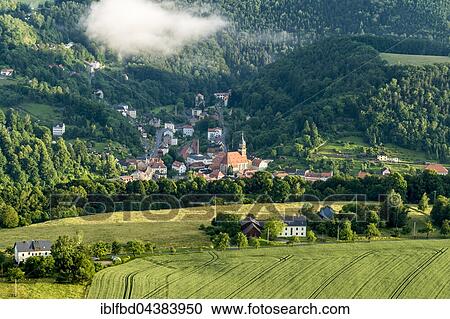 Stock Image - Königstein at the river Elbe, seen from Lilienstein, Königstein, Saxony, Germany, Europe. Fotosearch