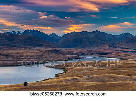 Stock Photo - Lake Alexandrina, Lake Tekapo, Canterbury, New Zealand, Oceania. Fotosearch