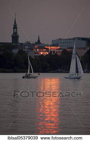 Lake Alster by night, Hamburg, Germany, Europe View Large Photo Image Stock Photo - Lake Alster by night, Hamburg, Germany, Europe. Fotosearch