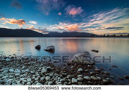 Stock Image - Lake Te Anau, Te Anau, Southland, New Zealand, Oceania. Fotosearch