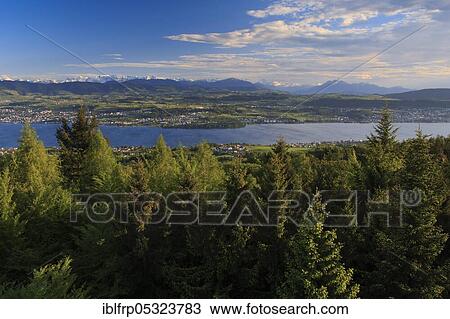 Stock Image - Lake Zurich, view from Pfannenstiel, Zurich Oberland, Switzerland, Europe. Fotosearch
