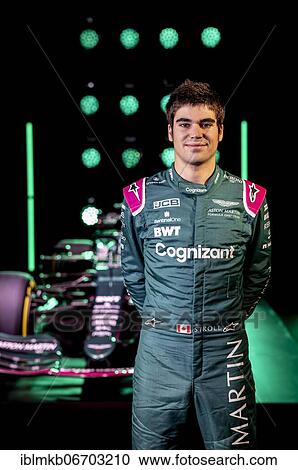 Stock Image - Lance Stroll, Aston Martin, in front of the AMR21 during virtual launch on March 3rd 20121. Fotosearch