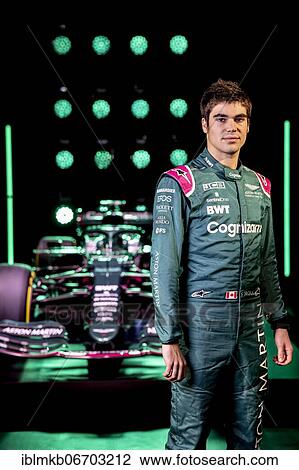 Stock Image - Lance Stroll, Aston Martin, in front of the AMR21 during virtual launch on March 3rd 20121. Fotosearch