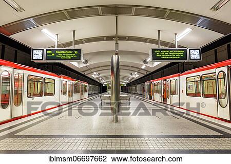 Stock Image - Light rail metro underground station Westfalenhallen station in Dortmund, Germany, Europe. Fotosearch