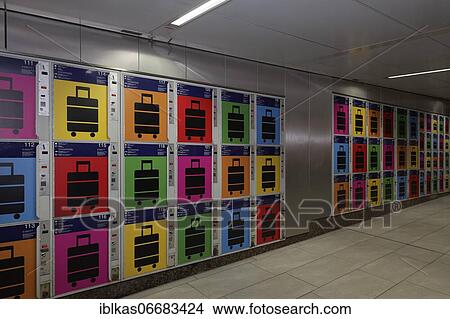 Lockers with colorful pictograms, Düsseldorf main station, North Rhine-Westphalia, Germany, Europe View Large Photo Image Picture - Lockers with colorful pictograms, Düsseldorf main station, North Rhine-Westphalia, Germany, Europe. Fotosearch