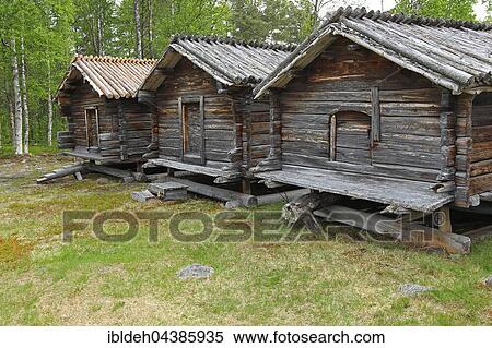 Stock Photography - Log houses, 17th century, Arvidsjaur, Sweden, Europe. Fotosearch