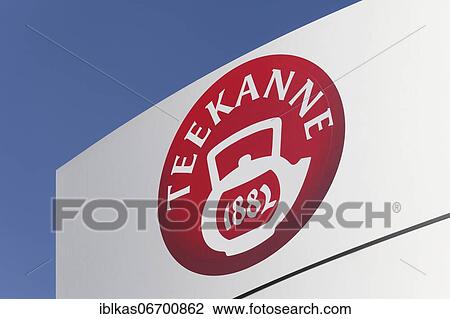 Stock Image - Logo Teekanne 1882 at the company headquarters Düsseldorf, tea bag producer, North Rhine-Westphalia, Germany, Europe. Fotosearch