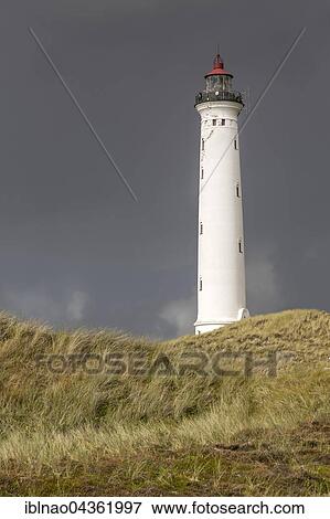 Lyngvig Fyr, lighthouse, dark cloudy sky, Jutland, Denmark, Europe View Large Photo Image Stock Photo - Lyngvig Fyr, lighthouse, dark cloudy sky, Jutland, Denmark, Europe. Fotosearch