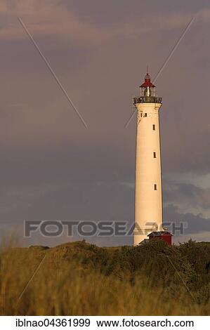 Stock Photo - Lyngvig Fyr, lighthouse, evening light, Jutland, Denmark, Europe. Fotosearch