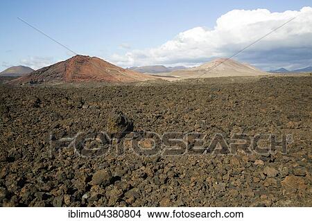 Picture - Malpaís, badlands, volcanic landscape, Los Volcanes Natural Park, Parque Natural de los Volcanes, near Yaiza, Lanzarote, Canary islands, Spain, Europe. Fotosearch