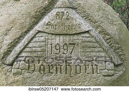 Stock Photo - Memorial stone, Varnhorn, Visbek, Oldenburger Münsterland, Lower Saxony, Germany, Europe. Fotosearch