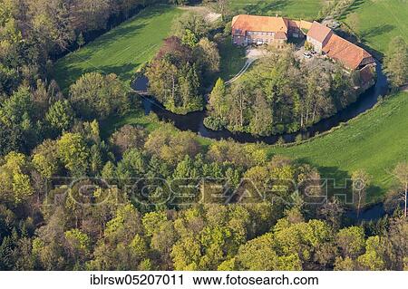Stock Image - Moated castle, Gut Füchtel, Vechta, County of Vechta, Lower Saxony, Germany, Europe. Fotosearch