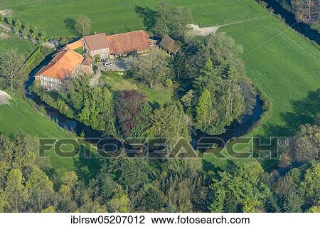 Stock Image - Moated castle, Gut Füchtel, Vechta, County of Vechta, Lower Saxony, Germany, Europe. Fotosearch
