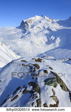 Picture - Monte Rosa, 4633 m, Dufourspitze, 4634m, Valais, Switzerland, Europe. Fotosearch