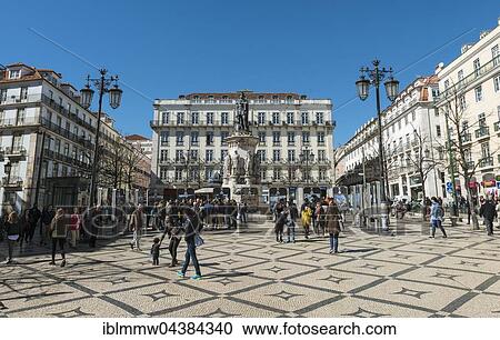 Stock Image - Monument to Luís de Camões, portuguese poet, Largo de Camoes, Lisbon, Lisbon District, Portugal, Europe. Fotosearch