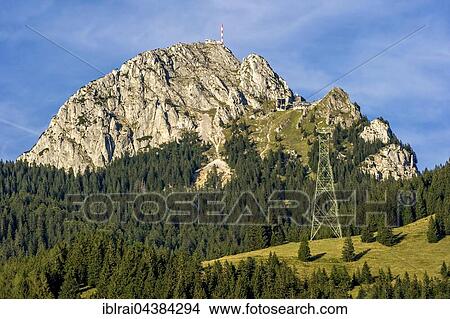 Picture - Mount Wendelstein with transmitter of Bavarian Broadcasting at the peak, Mangfall mountains, Bavarian Prealps, Upper Bavaria, Bavaria, Germany, Europe. Fotosearch