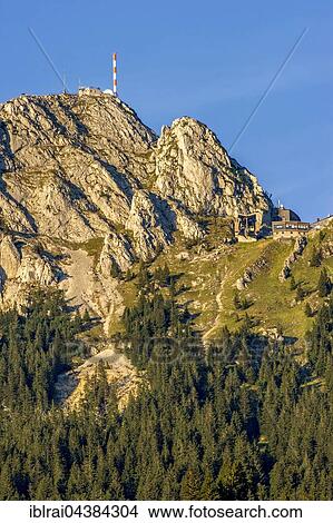 Mount Wendelstein with transmitter of Bavarian Broadcasting at the peak and mountain station of the Wendelstein gondola, Mangfall mountains, Bavarian Prealps, Upper Bavaria, Bavaria, Germany, Europe View Large Photo Image Picture - Mount Wendelstein with transmitter of Bavarian Broadcasting at the peak and mountain station of the Wendelstein gondola, Mangfall mountains, Bavarian Prealps, Upper Bavaria, Bavaria, Germany, Europe. Fotosearch