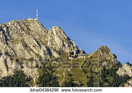 Mount Wendelstein with transmitter of Bavarian Broadcasting at the peak and mountain station of the Wendelstein gondola, Mangfall mountains, Bavarian Prealps, Upper Bavaria, Bavaria, Germany, Europe View Large Photo Image Stock Photograph - Mount Wendelstein with transmitter of Bavarian Broadcasting at the peak and mountain station of the Wendelstein gondola, Mangfall mountains, Bavarian Prealps, Upper Bavaria, Bavaria, Germany, Europe. Fotosearch