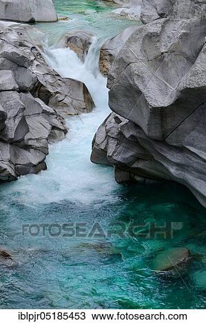 Stock Image - Mountain stream Verzasca near Lavertezzo, Valle Verzasca, Ticino, Switzerland, Europe. Fotosearch
