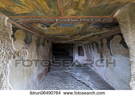 Picture - Murals depicting scenes from the Gospels, Ivanovo Rock Church The Holy Mother, UNESCO World Heritage Site, Roussenski Lom River Valley, Bulgaria, Europe. Fotosearch