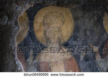 Stock Photography - Murals depicting scenes from the Gospels, Ivanovo Rock Church The Holy Mother, UNESCO World Heritage Site, Roussenski Lom River Valley, Bulgaria, Europe. Fotosearch