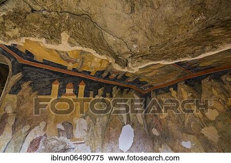 Stock Photography - Murals depicting scenes from the Gospels, Ivanovo Rock Church The Holy Mother, UNESCO World Heritage Site, Roussenski Lom River Valley, Bulgaria, Europe. Fotosearch