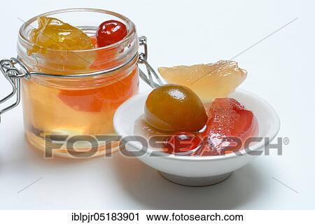 Stock Image - Mustard fruit, mustard fruit, pickled, preserved, piquant, garnish, jelly fruit, Italian speciality, Mostarda di frutta. Fotosearch