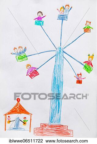 Naive illustration, children drawing, merry-go-round in amusement park, Austria, Europe View Large Photo Image Stock Image - Naive illustration, children drawing, merry-go-round in amusement park, Austria, Europe. Fotosearch