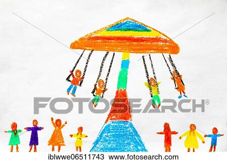 Naive illustration, children drawing, merry-go-round in amusement park, Austria, Europe View Large Photo Image Stock Image - Naive illustration, children drawing, merry-go-round in amusement park, Austria, Europe. Fotosearch