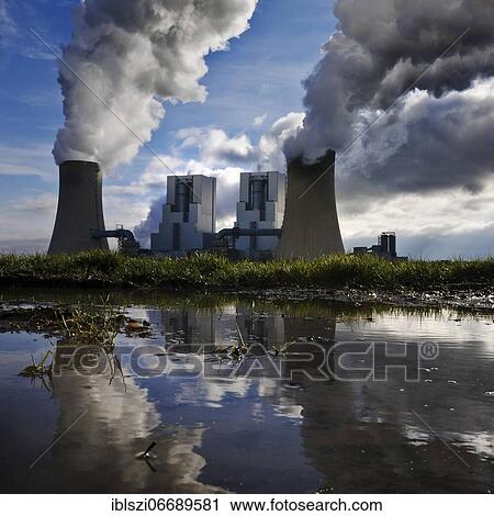 Stock Image - Neurath lignite-fired power plant, units F and G, the largest power plant in Germany, Grevenbroich, North Rhine-Westphalia, Germany, Europe. Fotosearch