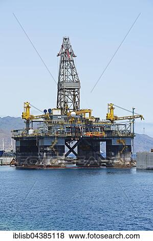 Stock Photo - Oil drilling platform in harbour, Santa Cruz Island, Tenerife, Canary Islands, Spain, Europe. Fotosearch