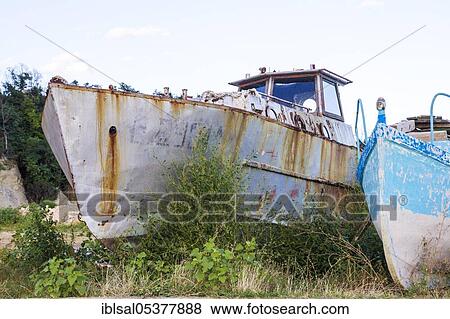 Stock Photo - Old fishing boats in the fishing harbour of Bjala, Bulgaria, Europe. Fotosearch